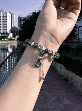 喜饰绿幽灵黄水晶手链女款简约百搭手串小众设计感高级手饰送女友