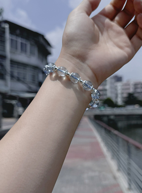 喜饰巴西冰种玻璃体海蓝宝手链蓝幽灵托帕石转运珠显白单圈手串