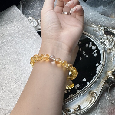 喜饰阿塞黄水晶爆花手串女款招财转运珠白水晶手链送闺蜜女友礼物