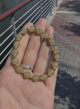 冰种晴天和田碧玉手链女款简约百搭浅果绿玛瑙玉髓水晶转运珠手串