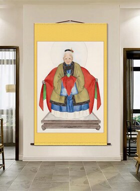 胡三太奶画像胡家之主挂画胡太爷东北出马客厅堂口供奉装饰卷轴画