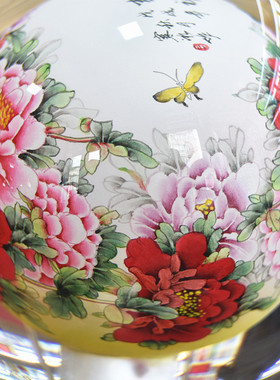 富贵牡丹内画水晶琉璃球玻璃工艺品家居摆件商务礼品送领导客户