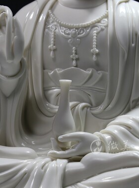 微美德化陶瓷9至19吋坐莲观音佛像供奉观世音菩萨居家用客厅摆件