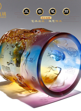 琉璃生肖摆件五福牛笔筒毕业送老师领导办公室桌面生日礼物工艺品