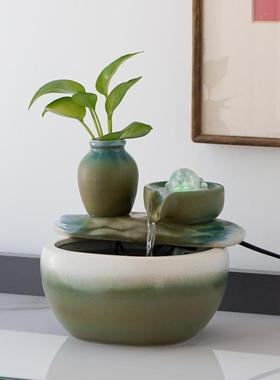 财源滚滚小型流水摆件循环水生财陶瓷桌面装饰客厅玄关古法鱼缸