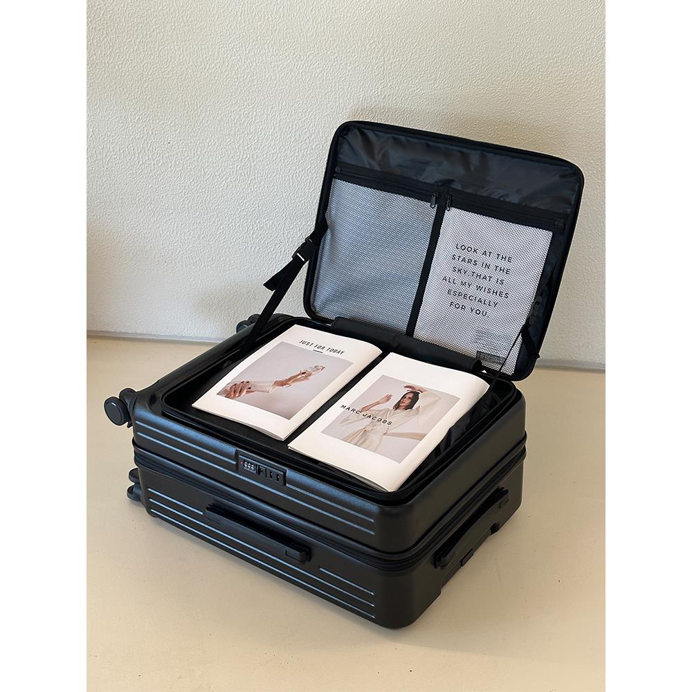 超大容量侧开口行李箱静音可扩展20寸登机箱翻盖拉杆箱女PC旅行箱 - 图0