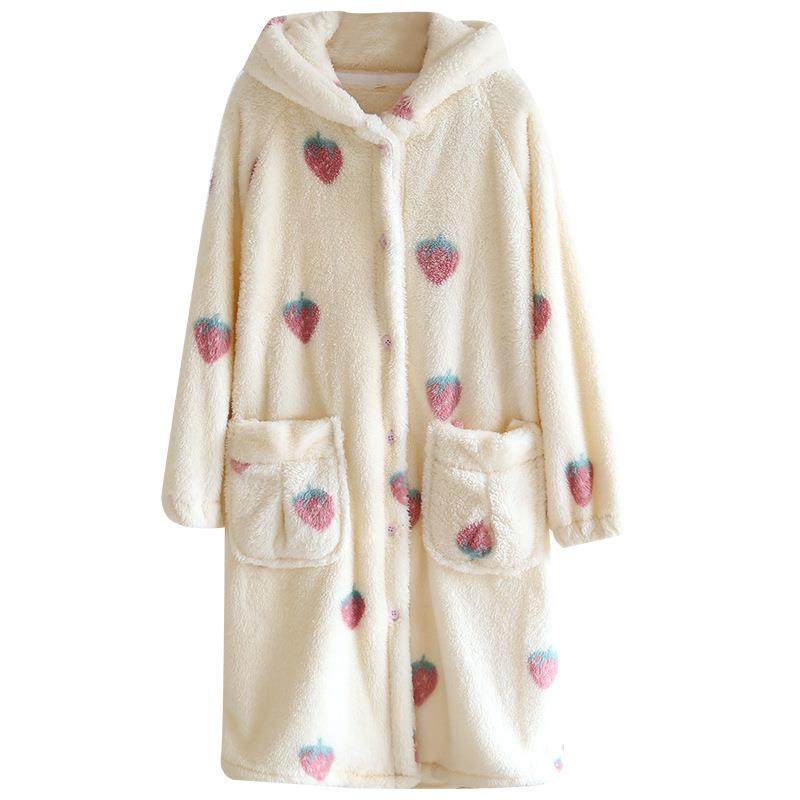 秋冬睡袍加厚草莓连帽睡裙长袖印花粉色连帽睡裙,淘宝优惠券,粉丝福利购,淘宝优惠卷