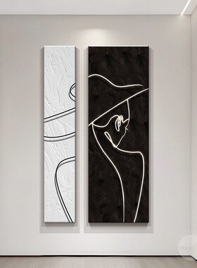 黑白简玄关饰画抽象艺术物肌理画壁画入户走廊过道挂画