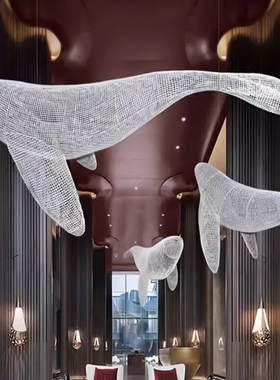 不锈钢镂空鲸鱼雕塑创意悬挂商场幼儿园装饰空中室内挂件造景布置