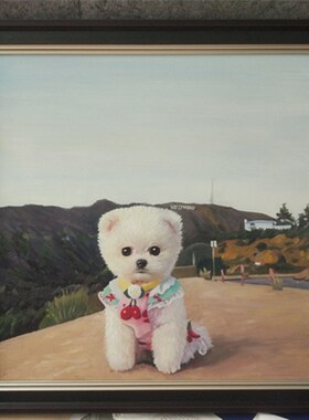 手绘宠物油画定制狗狗画像客厅装饰挂画猫咪肖像照片定制动物油画