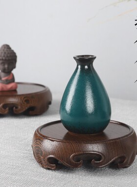 圆形实木瓶盆茶壶底座红木奇石头工艺品鸡翅价高木托架子