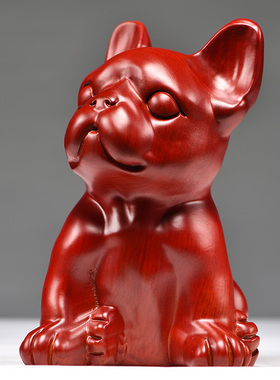 红色木狗十二生肖狗实木雕刻家居客厅办公装饰送礼红木工艺品