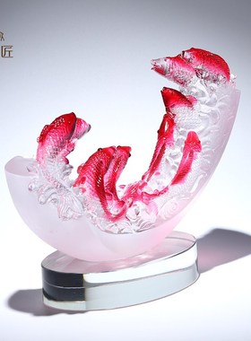 琉璃工艺品九鱼图l中式客厅装饰品精品摆件创意轻奢高档艺术品级