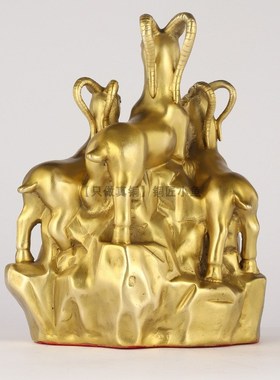 纯铜三羊开泰摆件大小号老板办公室桌面装饰品黄铜羊属相生肖发财