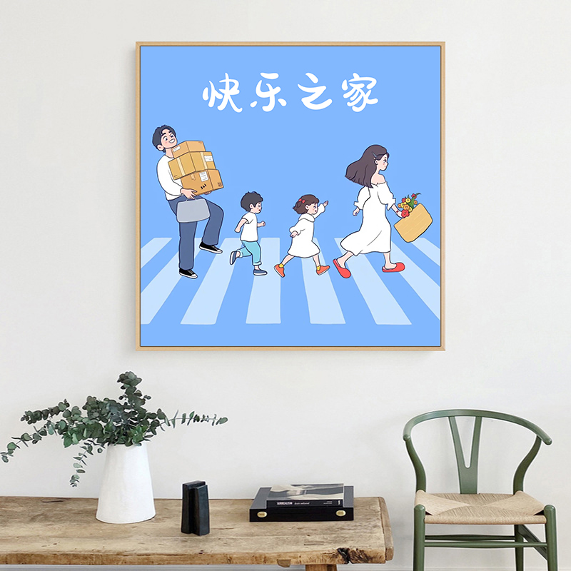 一家三口全家福幸福一家人亲子照数字油画 diy手工手绘丙烯油彩画 - 图2