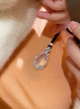 新中式国风20*25mm玉髓大葫芦福禄吊坠项链女阳绿顶珠925银毛衣链