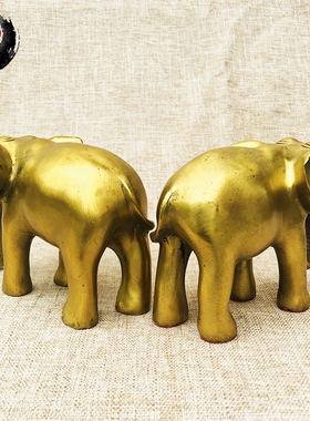 全黄铜大象摆件纯铜公母一对吸水象办公室玄关工艺装饰品