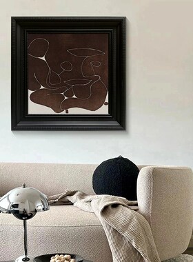 法式中古风抽象侘寂客厅卧室装饰挂画高级感线条意境玄关手绘油画