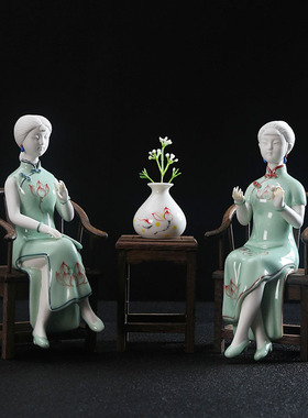 古典陶瓷人物仕女摆件德化陶瓷创意工艺品软装饰品玄关酒柜摆件