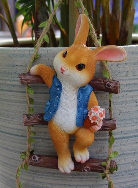 创意卡通兔子爬绳梯树挂花园壁挂装饰幼儿园庭院民宿盆挂户外摆件