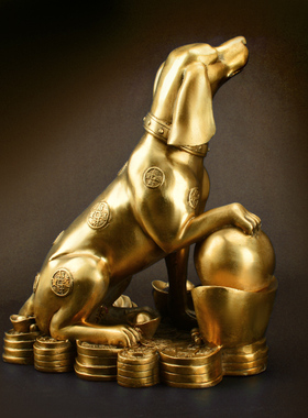 铜狗摆件纯铜十二生肖狗金钱家居办公室装饰品摆设