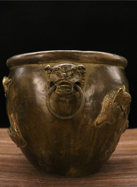 纯铜年年有余缸 铜缸办公桌书房聚宝盆摆件乔迁礼品装饰