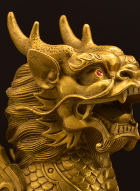 包邮纯铜财富麒麟摆件镇宅招财火麒麟铜铜麒麟