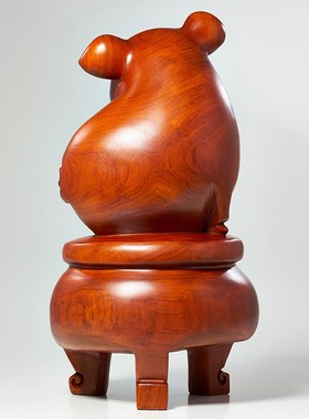 实木猪摆件聚宝盆木质猪生肖猪中式客厅电视柜玄关桌面装饰工艺品