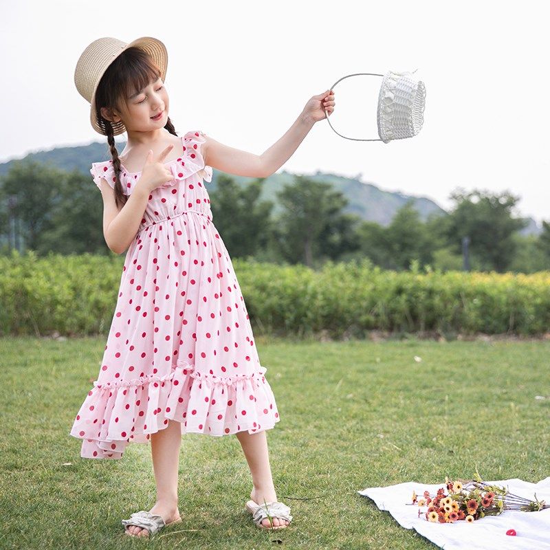 女童长裙2025新款夏装无袖雪纺波点背心裙子洋气小童中大童沙滩裙,淘宝优惠券,粉丝福利购,淘宝优惠卷
