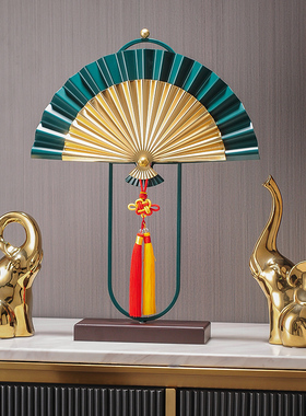 新中式摆件客厅桌面酒柜玄关禅意摆台乔迁新居礼品扇子家居装饰品