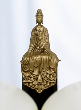 西方三圣坐像神像纯黄铜观世音菩萨观音佛像麦积山石窟家居装饰品