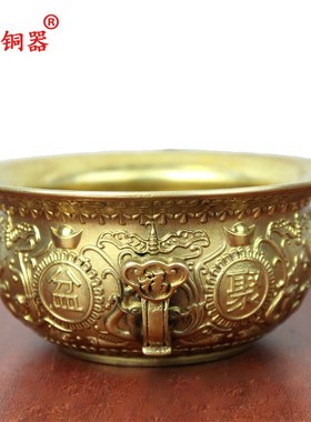 宇卓铜器纯铜聚宝盆黄铜聚宝盆鱼元宝聚宝盆家居装饰工艺品摆件