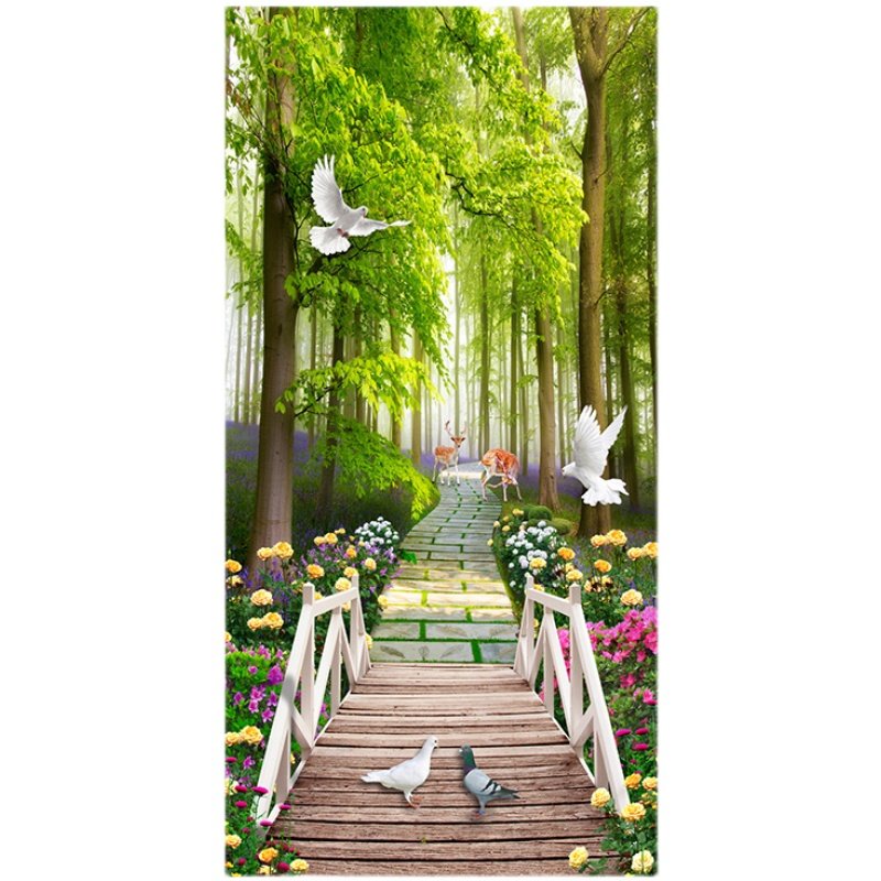 流水生财山水风景画玄关画自粘走廊过道壁画贴纸竖版装饰贴画墙贴,淘宝优惠券,粉丝福利购,淘宝优惠卷