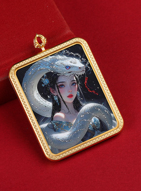 彩金蟒唐卡半手绘描金扎基拉姆八大守护凤九佛牌饰品挂件挂坠