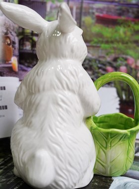 方亚陶瓷翠玉白菜生肖兔子牙签水果签手绘釉下彩中式瓷器装饰摆设