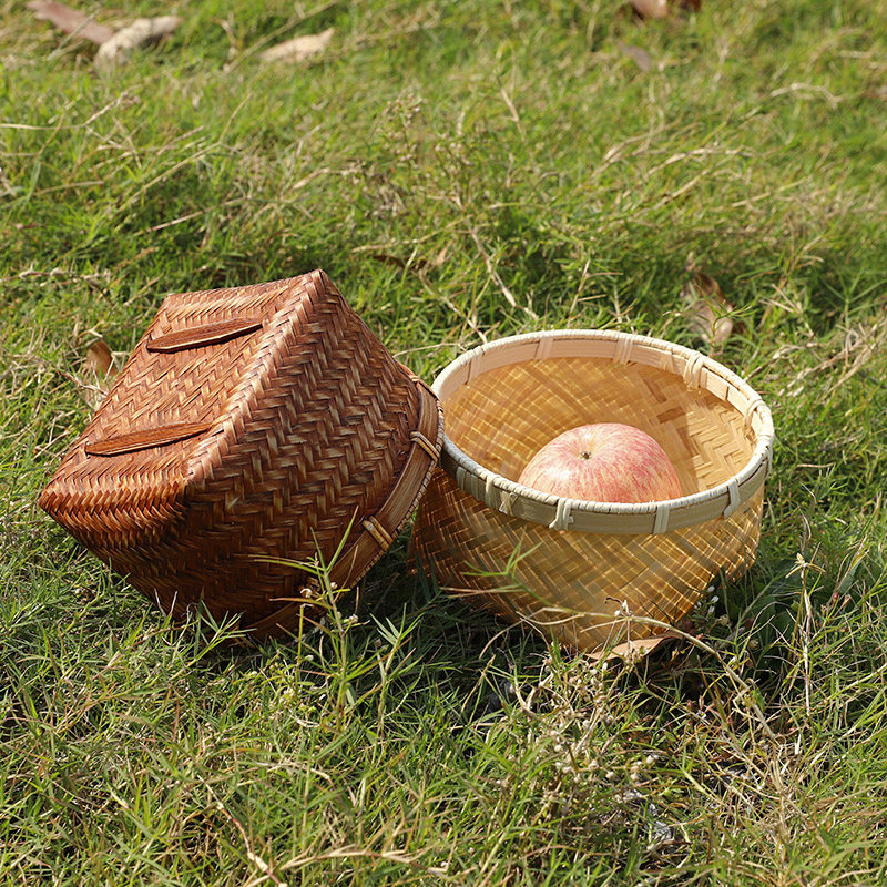 竹编圆口筐方底筐竹篓圆筐四脚筐点心筐收纳筐零食筐家用收纳篮,淘宝优惠券,粉丝福利购,淘宝优惠卷
