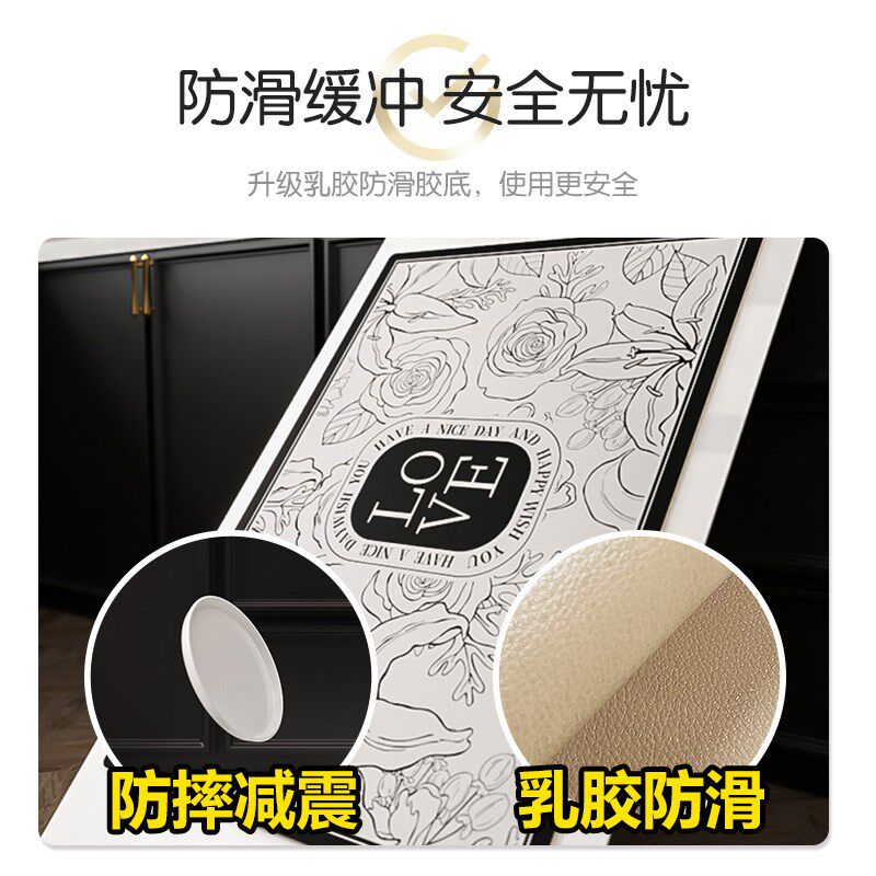High-end special kitchen floor mats, non-slip and oil-proof, wipeable and washable, PVC water-absorbent and oil-absorbent floor mats, L-shaped stain-resistant carpet mats
