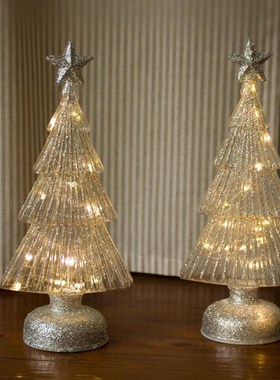 琉璃圣诞a树家用节日装饰圣诞节装饰品氛围布置发光桌面摆件小夜