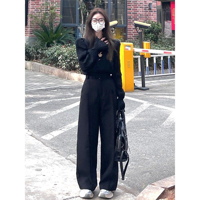 黑色西装裤女裤子2025新款春夏季垂感高腰休闲直筒阔腿裤拖地长裤,淘宝优惠券,粉丝福利购,淘宝优惠卷