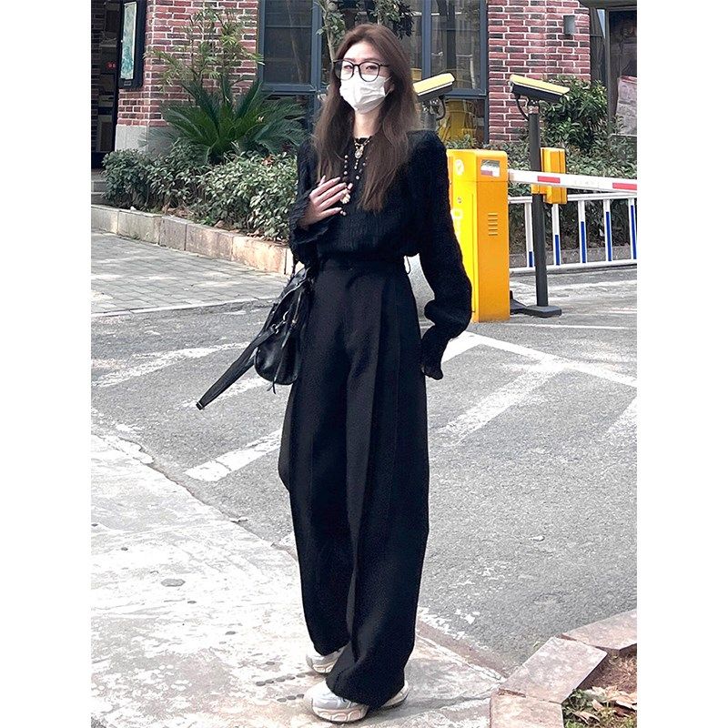 黑色西装裤女裤子2025新款春夏季垂感高腰休闲直筒阔腿裤拖地长裤,淘宝优惠券,粉丝福利购,淘宝优惠卷