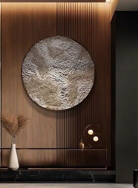 高端大气圆形入户玄关装饰画v5D立体皮革实物画别墅样板间软装挂