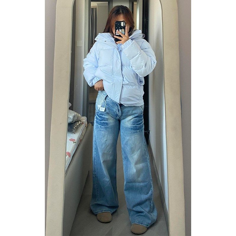300斤胖mm大码美式设计感百搭牛仔裤女蓝色裤子秋冬季显瘦阔腿裤,淘宝优惠券,粉丝福利购,淘宝优惠卷