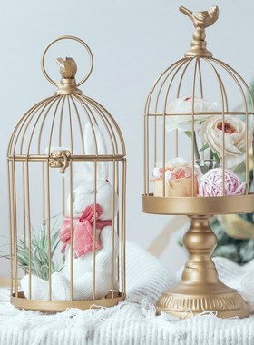 铁艺鸟笼烛台 复古婚庆家居创意金属工艺品装饰拍摄道具摆件轻奢