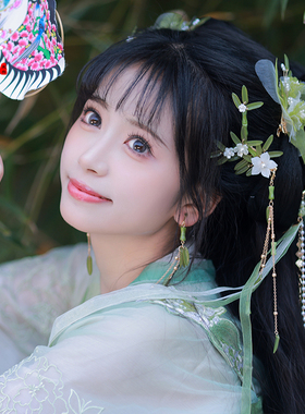 汉服头饰女竹子发夹流苏侧边夹古代宋制古风发饰绿色竹叶对夹夏季