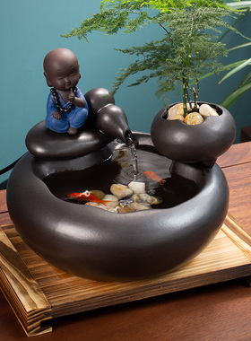 陶瓷流水器灯圈桌面招财喷泉客厅办公室玄关盆栽循环水景鱼缸