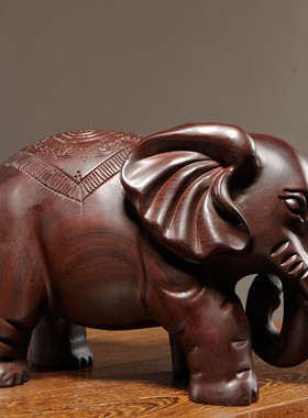 黑檀木雕大象实木质雕刻一对红木象家居玄关办公室装饰工艺品