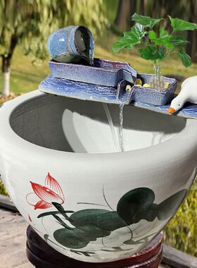 鱼缸循环系统庭院造景水池石槽陶瓷流水水景装饰