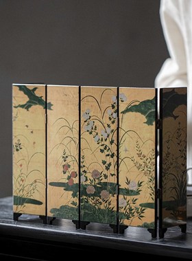 中古风书房桌面小屏风摆件复古创意D侘寂风礼品古典漆器艺术工艺