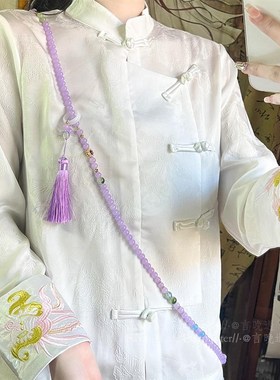 2024新款紫色串珠斜挎链新中式小众高级感项链国风复古马面裙配饰