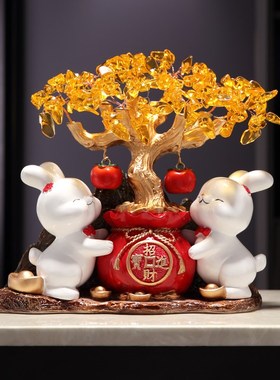 新中式招财兔摆件家居q客厅酒柜装饰品乔迁新居礼品开业礼物送朋